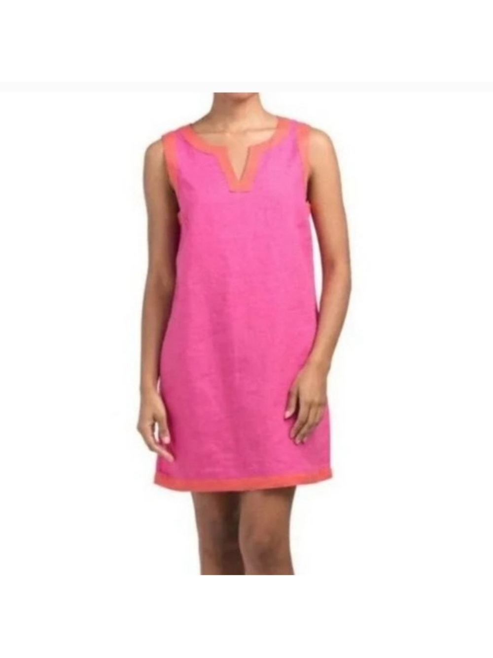 Sigrid Olsen 100% Linen Sleeveless Pink and Orange Shift Dress - Women’s Medium